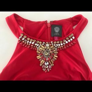 Vince Camuto, beaded, red, fitted gown